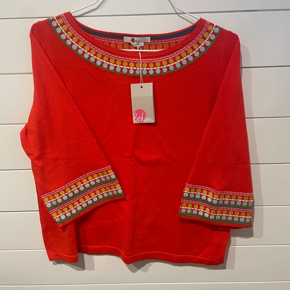 Boden Monmouth Embroidered Jumper - Colorful Vibrant Orange Sweater - NWT - Picture 2 of 6